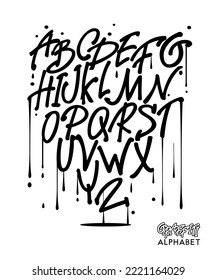 Vector alphabet in graffiti style. Street art design. Hand drawn lettering. Brush pen font.