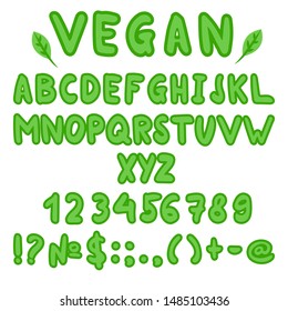 Vector alphabet. Green large letters  . In the style of ecology, vegetarianism, veganism, eco-friendly. Vector illustration isolated on white background.