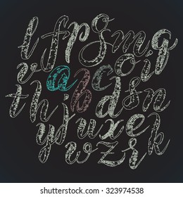 Vector alphabet with grunge texture. Alphabet letters: lowercase. Hand drawn letters.