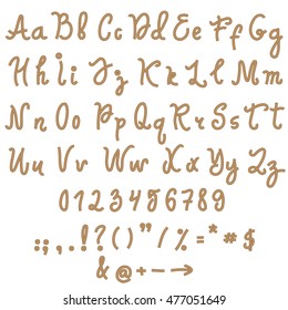 Vector alphabet. Hand drawn brown letters of rope. Letters of the alphabet written with a brush.
