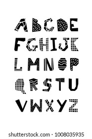 Vector alphabet. Hand drawn letters, abc
