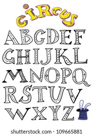 Vector alphabet. Hand drawn letters. Circus associated.