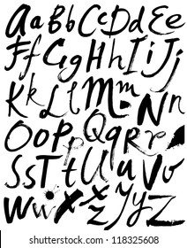 Vector alphabet. Hand drawn letters. Letters of the alphabet written with a brush.