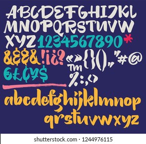 Vector alphabet. Hand drawn letters. Letters of the alphabet currency, ampersands and punctuation written with a brush. 