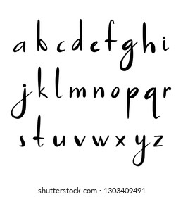 Vector alphabet. Hand drawn letters. Letters of the alphabet. Script font. Isolated letters written with marker, ink. Calligraphy, lettering.