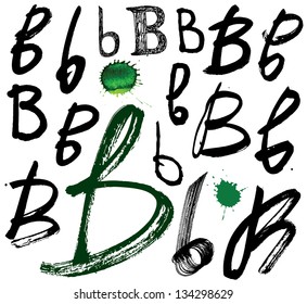 Vector alphabet. Hand drawn letters. Letters of the alphabet written with a brush. Spots and blotches.