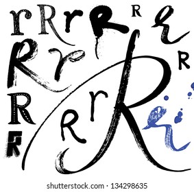 Vector alphabet. Hand drawn letters. Letters of the alphabet written with a brush. Spots and blotches.