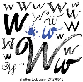 Vector alphabet. Hand drawn letters. Letters of the alphabet written with a brush. Spots and blotches.