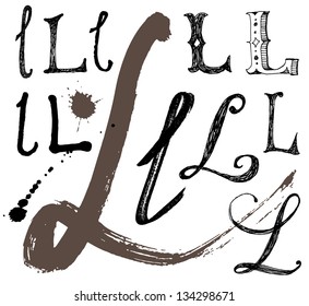 Vector alphabet. Hand drawn letters. Letters of the alphabet written with a brush. Spots and blotches.