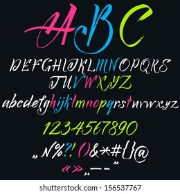 Vector alphabet. Hand drawn letters. Letters of the alphabet written with a brush. 