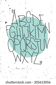 Vector alphabet. Hand drawn letters and texture
