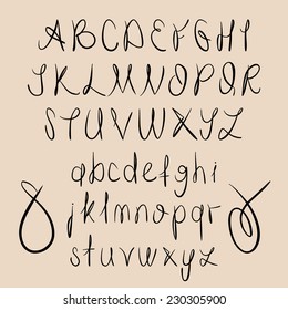 Vector alphabet. Hand drawn letters romantic style for wedding invitation