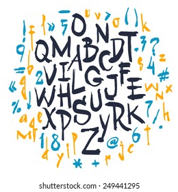Vector alphabet. Hand drawn letters. Letters of the alphabet written with a brush.