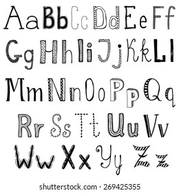 Vector Alphabet. Hand Drawn Letters.