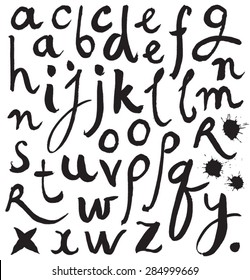 Vector alphabet. Hand drawn letters. Letters of the alphabet written with a brush.