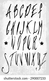 Vector alphabet. Hand drawn letters. Vector Ink Alphabet. Ink Font. ABC Painted Letters.