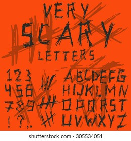 Vector alphabet. Hand drawn letters. Scary style letters.