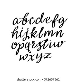 Vector alphabet. Hand drawn letters written with a brush. Hand script lettering font, handwritten calligraphic alphabet. For your designs: t-shirts, bags, logos,  for posters, invitations, cards, etc.