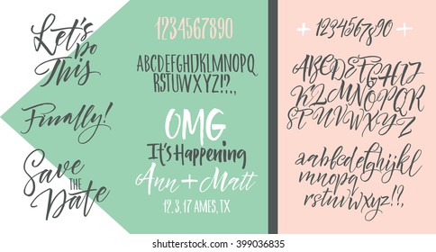 Vector alphabet. Hand drawn letters. Letters of the alphabet written with a brush. Wedding invitation set