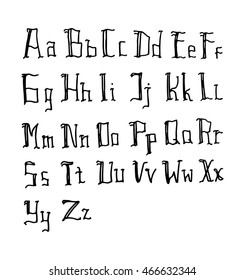 Vector alphabet. Hand drawn letters on white background. Letters of the alphabet written with a pen brush.