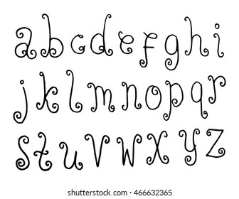 Vector alphabet. Hand drawn letters on white background. Letters of the alphabet written with a pen brush.