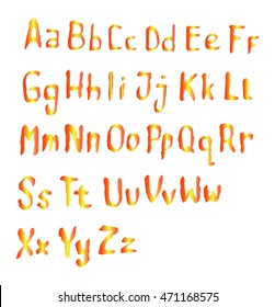 Vector alphabet. Hand drawn letters on White background. Orange alphabet. Letters of the alphabet written with a pen brush.