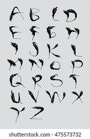 Vector alphabet. Hand drawn letters. Letters of the alphabet written with Quill brush.
