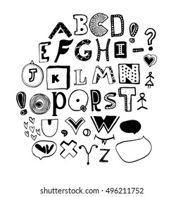 Vector alphabet. Hand drawn letters. Letters of the alphabet written with a pen.