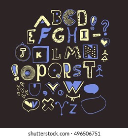 Vector alphabet. Hand drawn letters. Letters of the alphabet written with a pen.