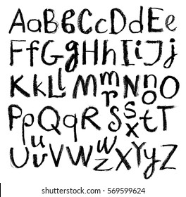 Vector Alphabet. Hand Drawn Letters. Letters Of The Alphabet Written With A Black Crayon.