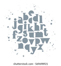 Vector alphabet. Hand drawn letters. Black and gray on white background. 