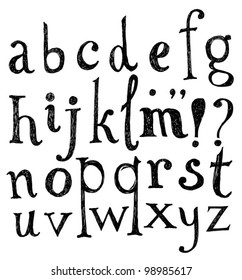 Vector alphabet. Hand drawn letters. The letters are drawn with a ballpoint pen