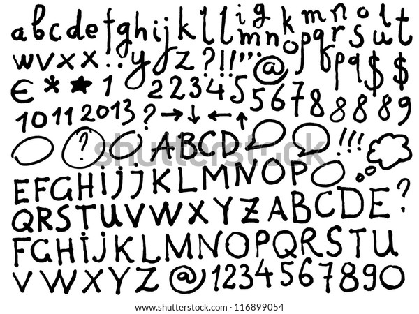 ベクターアルファベット 手書きの文字と数字 文字はフェルトペンまたはフリップチャートペンで描かれます のベクター画像素材 ロイヤリティフリー