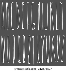 Vector alphabet. Hand-drawn leaves. Letters of the alphabet written.