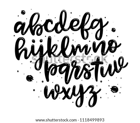 Vector Alphabet. Handwritten brush style modern cursive font isolated on white background.