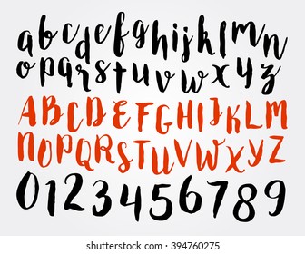 vector alphabet. handwritten calligraphy letters and numbers. letter set design.