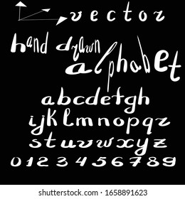 vector alphabet handwritten with white on black background	
