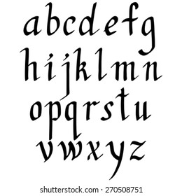 Vector alphabet. Illustration of lowercase letters. Calligraphic fonts that was written by nib and ink. Italic style fonts.