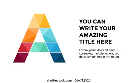 Vector alphabet infographic, presentation slide template. Business concept with letter A and place for your text. 16x9 aspect ratio.
