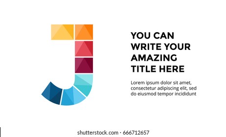Vector alphabet infographic, presentation slide template. Business concept with letter J and place for your text. 16x9 aspect ratio.