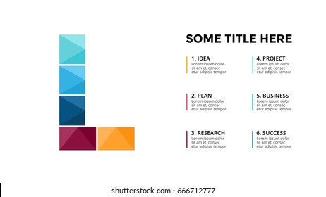 Vector alphabet infographic, presentation slide template. Business concept with letter L and place for your text. 16x9 aspect ratio.