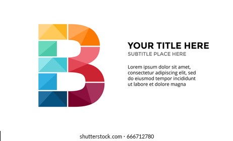 Vector alphabet infographic, presentation slide template. Business concept with letter B and place for your text. 16x9 aspect ratio.