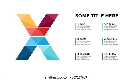 Vector alphabet infographic, presentation slide template. Business concept with letter X and place for your text. 16x9 aspect ratio.