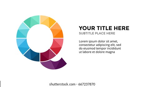 Vector alphabet infographic, presentation slide template. Business concept with letter Q and place for your text. 16x9 aspect ratio.