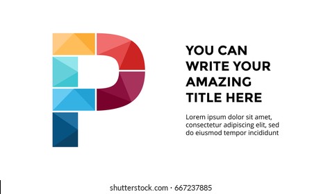 Vector alphabet infographic, presentation slide template. Business concept with letter P and place for your text. 16x9 aspect ratio.
