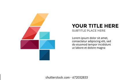 Vector alphabet infographic. Presentation slide template. Business font concept with number 4 and place for your text. 16x9 aspect ratio.