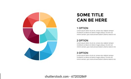 Vector alphabet infographic. Presentation slide template. Business font concept with number 9 and place for your text. 16x9 aspect ratio.