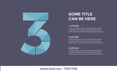 Vector alphabet infographic. Presentation slide template. Business font concept with number 3 and place for your text. 16x9 aspect ratio. First leader.