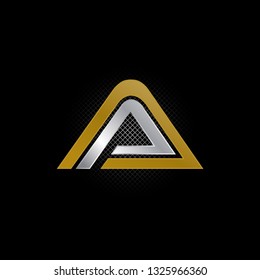 Vector alphabet initial letter A AA Gold Silver isolated on black background. Double font - Vector
