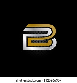 Vector alphabet initial letter B BB Gold Silver isolated on black background. Double font - Vector